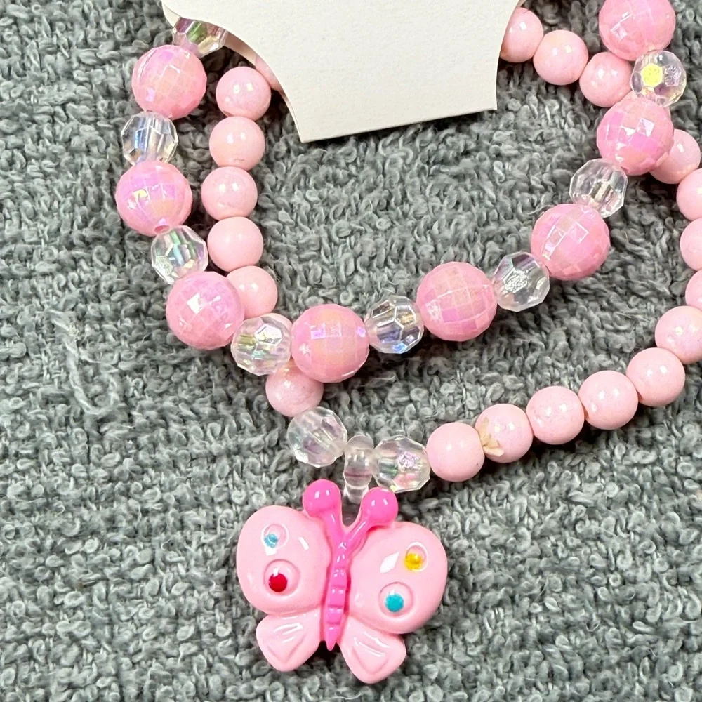 Pink Butterfly Beaded Necklace for Kids
